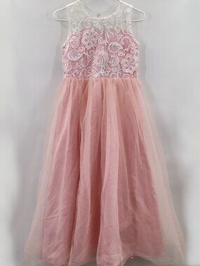 Pink Party Dress for a Princess! White Lace Tulle Ballgown Easter Flower Girl